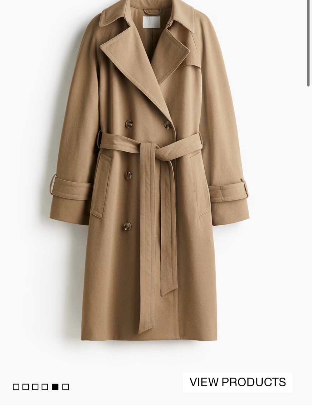 H&M Camel Belted Double-Breasted Trench Coat